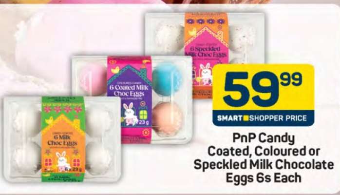 PnP Candy Coated, Coloured or Speckled Milk Chocolate Eggs 6s Each
