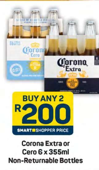 Corona Extra or Cero 6 x 355ml Non-returnable Bottles