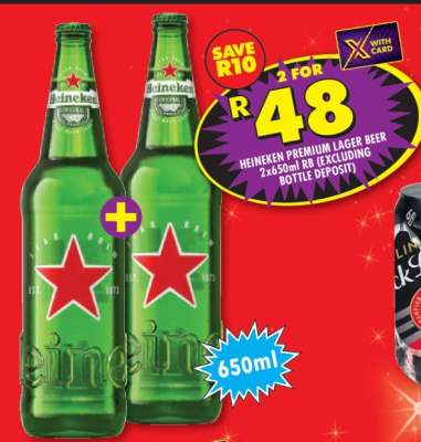 HEINEKEN PREMIUM LAGER BEER 2x650ml RB (EXCLUDING BOTTLE DEPOSIT)