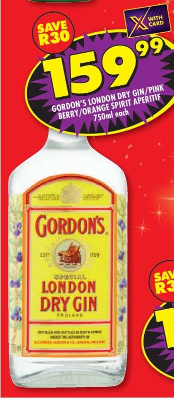 GORDON'S LONDON DRY GIN/PINK BERRY/ORANGE SPIRIT APERITIF 750ml each