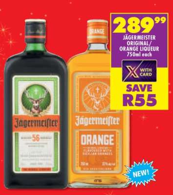 JÄGERMEISTER ORIGINAL/ORANGE LIQUEUR 750ml each