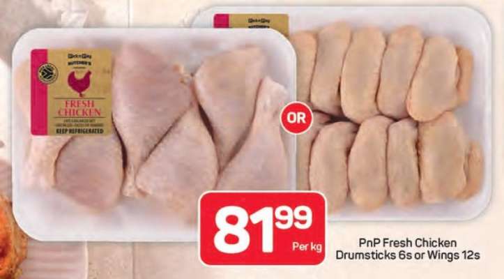 PnP Fresh Chicken Drumsticks 6s or Wings 12s