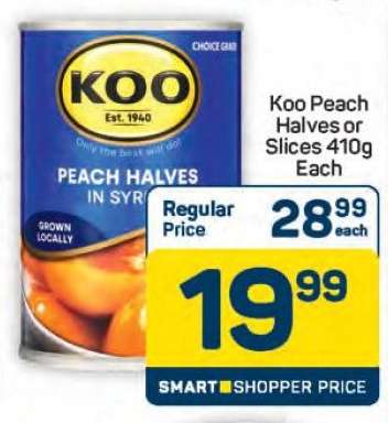 Koo Peach Halves or Slices 410g