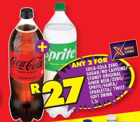 Coca-Cola Zero Sugar/No Caffeine/Stoney Original Ginger Beer/Zero/Sprite/Fanta/Sparletta/Twist Soft Drink 1.5L
