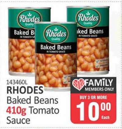 RHODES Baked Beans 410g Tomato Sauce