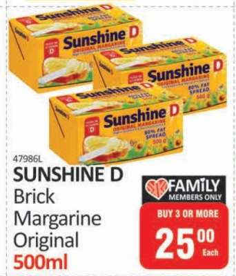 SUNSHINE D Brick Margarine Original 500ml