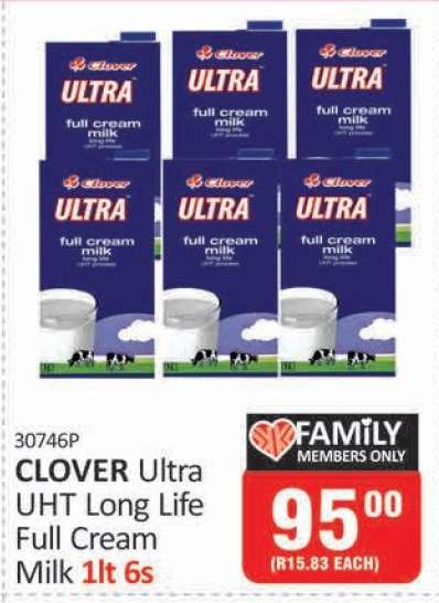 CLOVER Ultra UHT Long Life Full Cream Milk 1lt 6s
