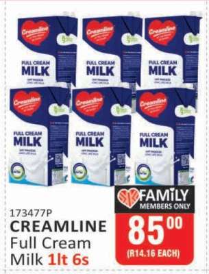 CREAMLINE Full Cream Milk 1lt 6s