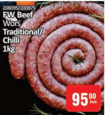 FW Beef Wors Traditional/Chilli 1kg