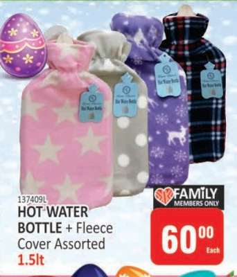 HOT WATER BOTTLE + Fleece Cover Assorted