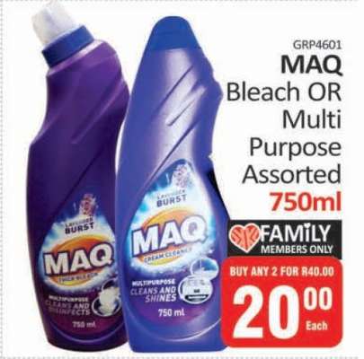 MAQ Bleach OR Multi Purpose Assorted 750ml