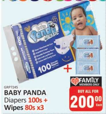 BABY PANDA Diapers 100s + Wipes 80s x3