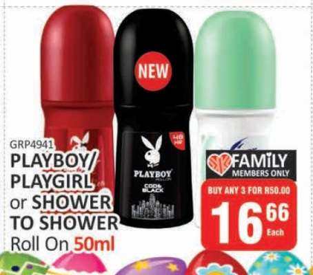 PLAYBOY/PLAYGIRL or SHOWER TO SHOWER Roll On 50ml