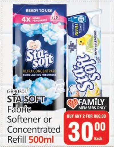 STA SOFT Fabric Softener or Concentrated Refill 500ml