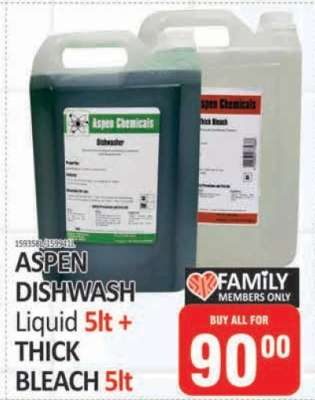 ASPEN DISHWASH Liquid 5lt + THICK BLEACH 5lt