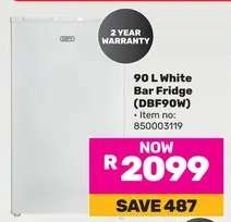 90 L White Bar Fridge (DBF90W)