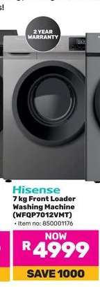 Hisense 7 kg Front Loader Washing Machine (WFQP7012VMT)
