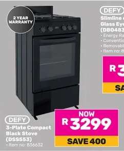 Defy 3 Plate Compact Black Stove DSS553