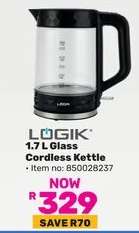 LÖGIK 1.7 L Glass Cordless Kettle