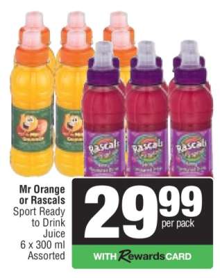 Mr Orange or Rascals Sport Ready to Drink Juice