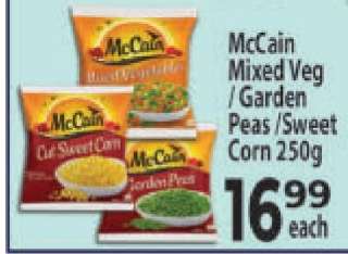 McCain Mixed Veg / Garden Peas / Sweet Corn 250g