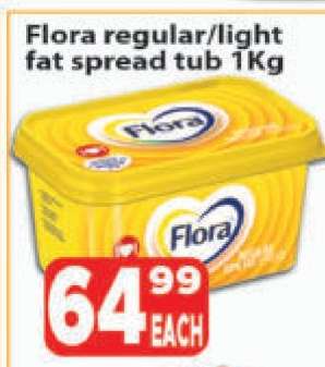 Flora regular/light fat spread tub 1Kg