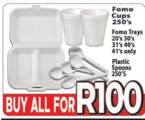 Fomo Cups, Fomo Trays, Plastic Spoons