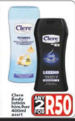 Clere Body lotion him/her 400ml assrt