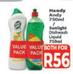 Handy Andy 750ml / Sunlight Dishwash Liquid 750ml