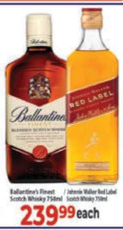 Ballantine's Finest Scotch Whisky 750ml / Johnnie Walker Red Label Scotch Whisky 750ml