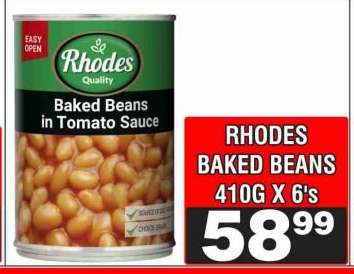 RHODES BAKED BEANS 410G X 6's