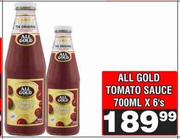 ALL GOLD TOMATO SAUCE 700ML X 6's