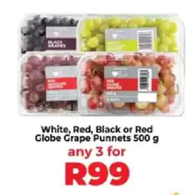 White, Red, Black or Red Globe Grape Punnets