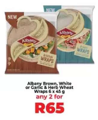 Albany Brown, White, or Garlic & Herb Wheat Wraps 6 x 45 g