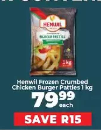 Henwil Frozen Crumbed Chicken Burger Patties 1 kg