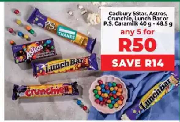 Cadbury 5Star, Astros, Crunchie, Lunch Bar or P.S. Caramilk