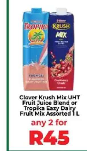 Clover Krush Mix UHT Fruit Juice Blend or Tropika Eazy Dairy Fruit Mix Assorted 1 L
