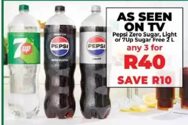 Pepsi Zero Sugar, Light or 7Up Sugar Free 2 L