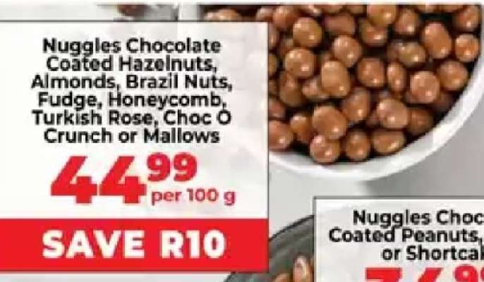 Nuggles Chocolate Coated Hazelnuts, Almonds, Brazil Nuts, Fudge, Honeycomb, Turkish Rose, Choc O Crunch or Mallows