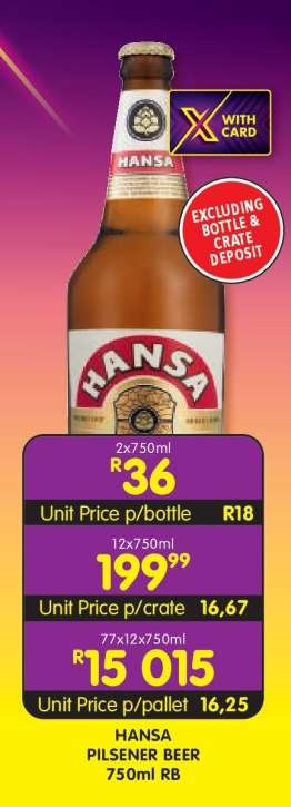 HANSA PILSENER BEER 750ml RB