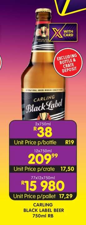 CARLING BLACK LABEL BEER 750ml RB