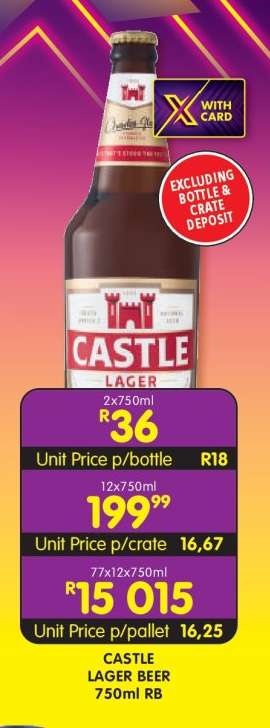 CASTLE LAGER BEER 750ml RB