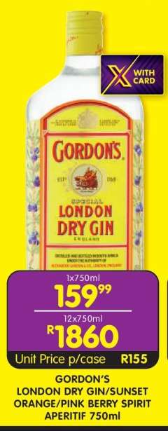 GORDON’S LONDON DRY GIN/SUNSET ORANGE/PINK BERRY SPIRIT APERITIF 750ml