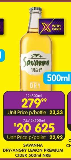 SAVANNA DRY/ANGRY LEMON PREMIUM CIDER 500ml NRB