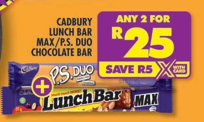 CADBURY LUNCH BAR MAX/P.S. DUO CHOCOLATE BAR