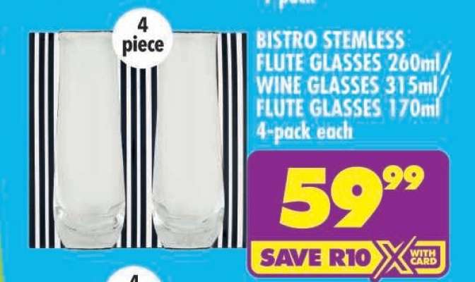 BISTRO STEMLESS FLUTE GLASSES 260ml/WINE GLASSES 315ml/FLUTE GLASSES 170ml