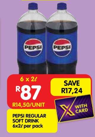 PEPSI REGULAR SOFT DRINK 6x2ℓ per pack