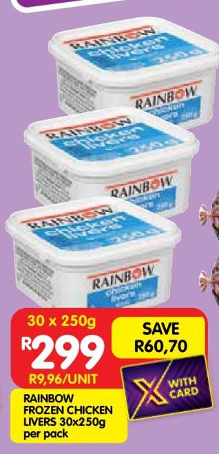 RAINBOW FROZEN CHICKEN LIVERS 30x250g per pack