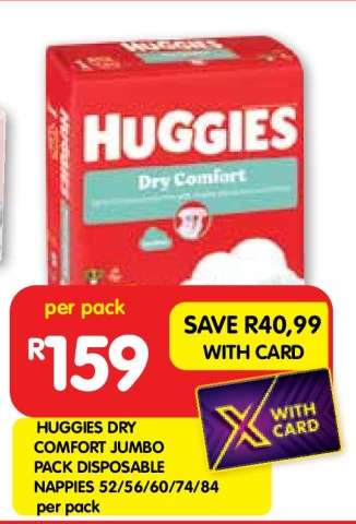 HUGGIES DRY COMFORT JUMBO PACK DISPOSABLE NAPPIES 52/56/60/74/84 per pack