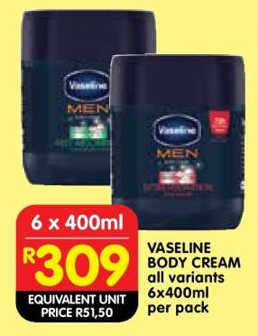 VASELINE BODY CREAM all variants 6x400ml per pack